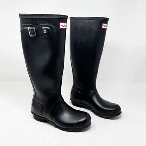 [Hunter] Original Black Rubber Tall Rain Boots Waterproof Side Buckle Size 6